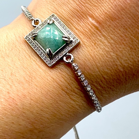 Gorgeous stainless steel square shaped faceted Amazonite with CZ accents - Picture 3 of 7